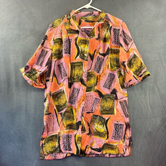 Vintage 100% Silk Shirt Women's 1X Biggie Coogi Style Hip Hop Grandpacore Vacay - Picture 1 of 8